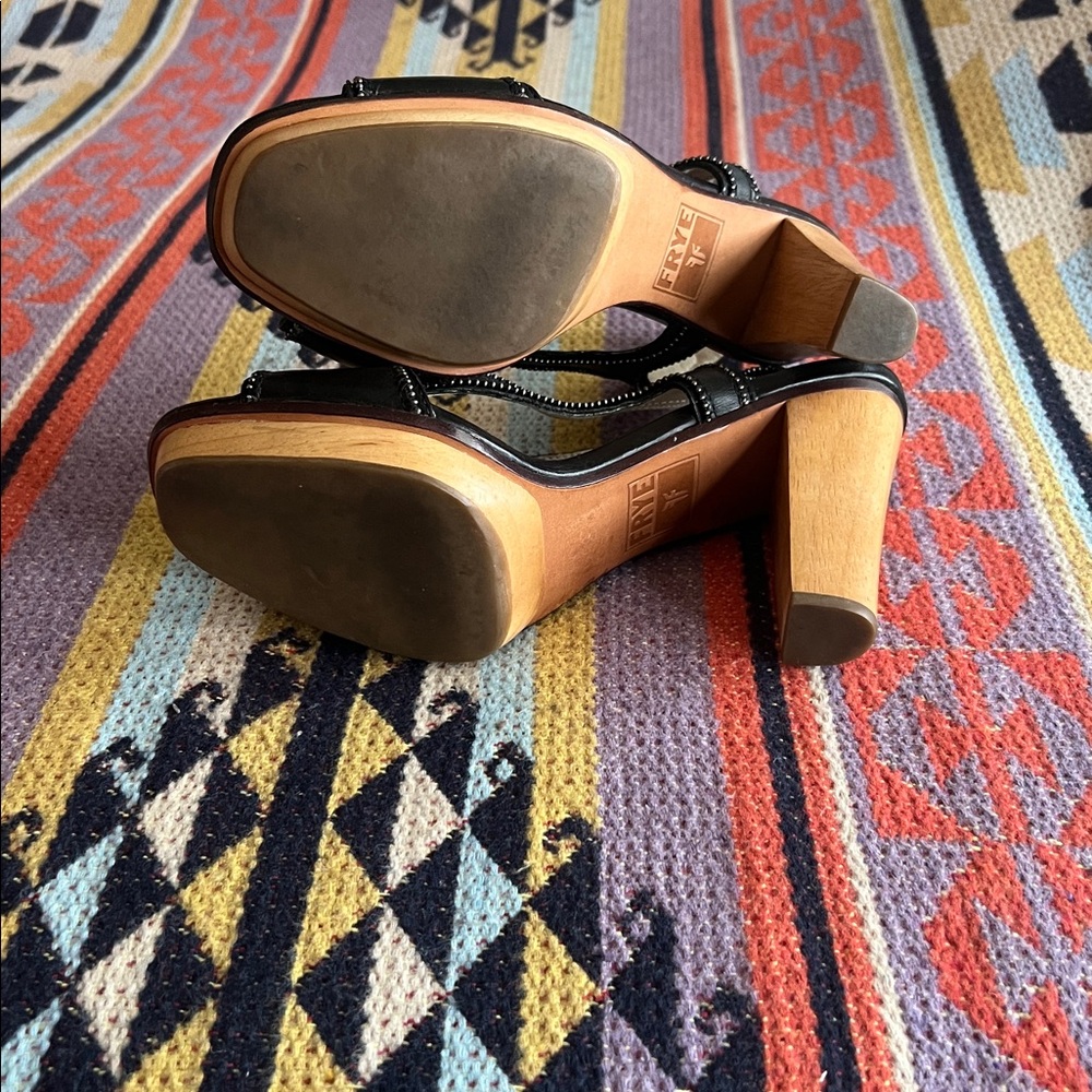 Frye “Gerry” size 9 with Metal Beads, Wooden High Heel Sandals - Picture 7 of 9